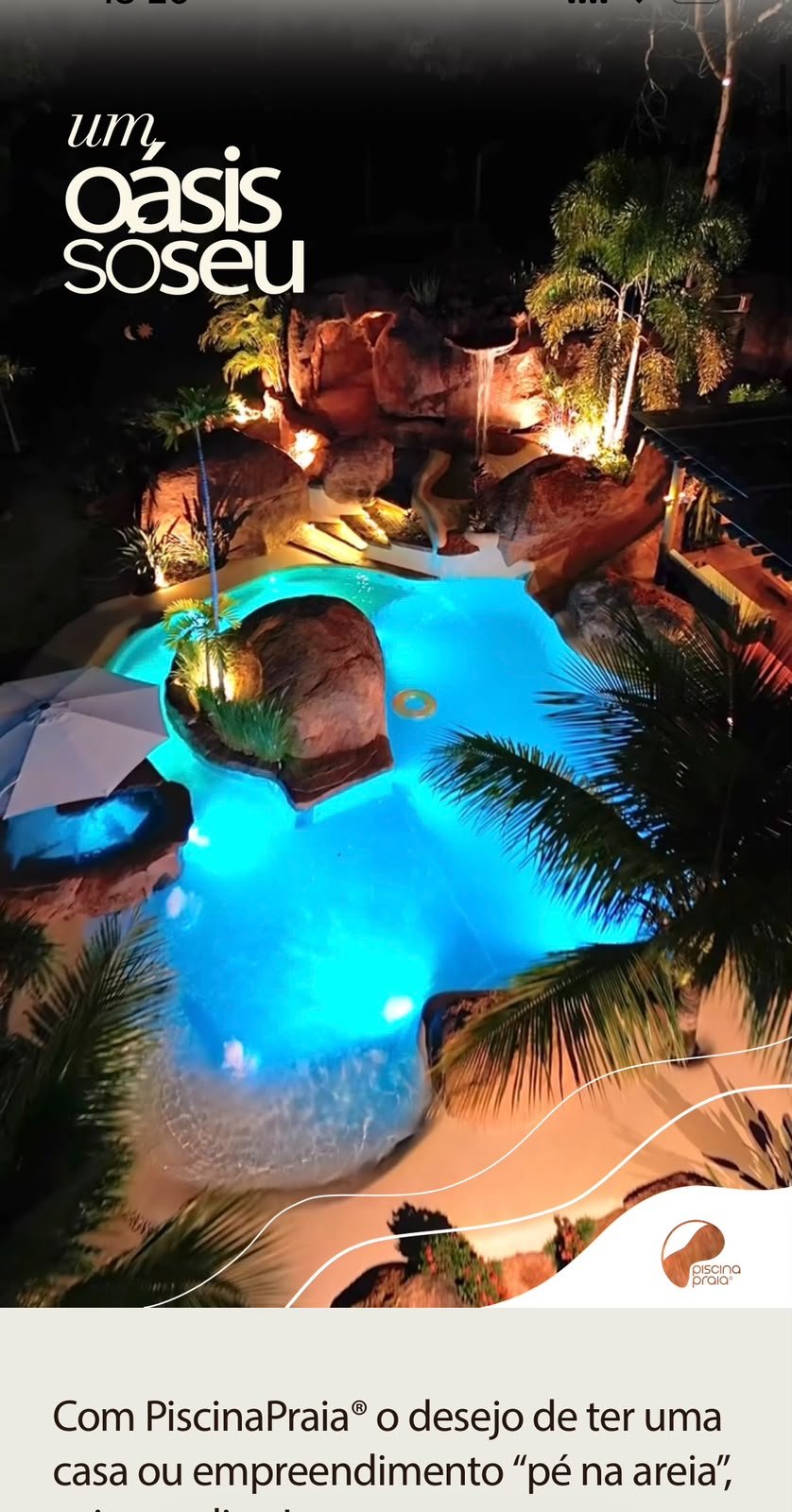 Landing page da Piscina Praia, portfólio de obras e trabalhos de piscinas realizados