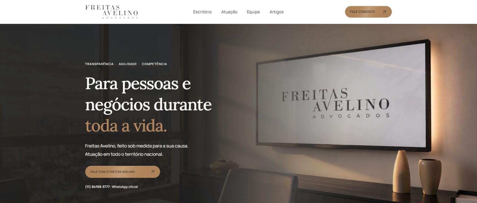 Site desktop da Freitas Avelino Advogados